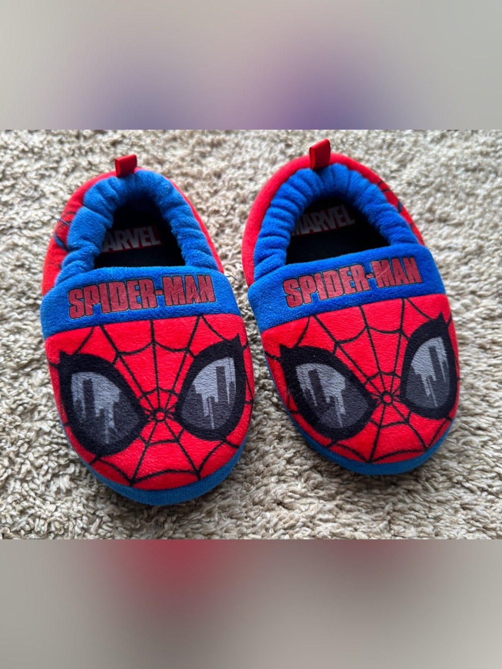Marvel Spider-Man Kids Plush Slippers Red Blue Size 7-8 Soft House Shoes